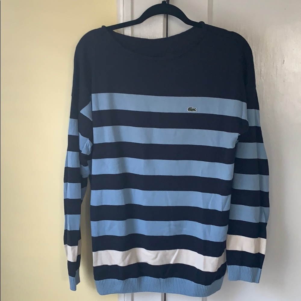 NWOT Lacoste Rolled Crewneck Striped Sweater
